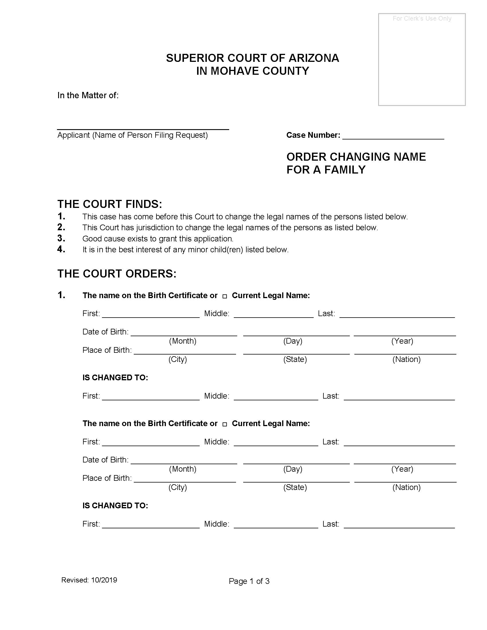 Order Changing Name For A Family | Pdf Fpdf Doc Docx | Arizona