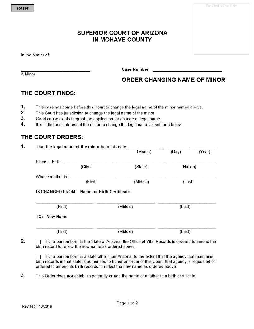 Order Changing Name Of Minor | Pdf Fpdf Doc Docx | Arizona