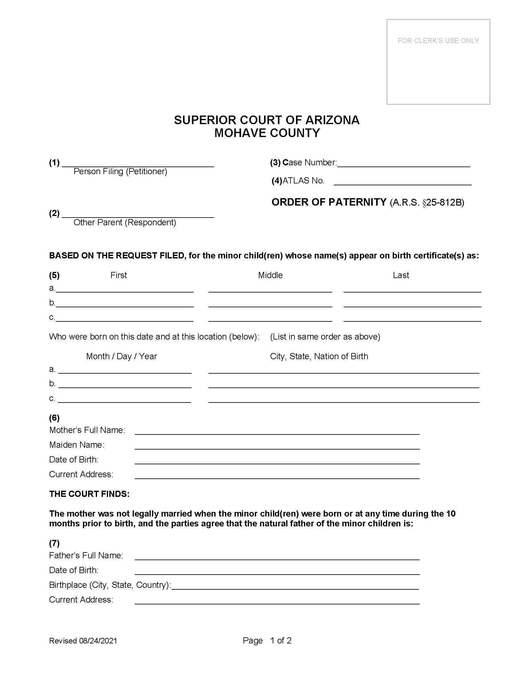 Order Of Paternity | Pdf Fpdf Doc Docx | Arizona