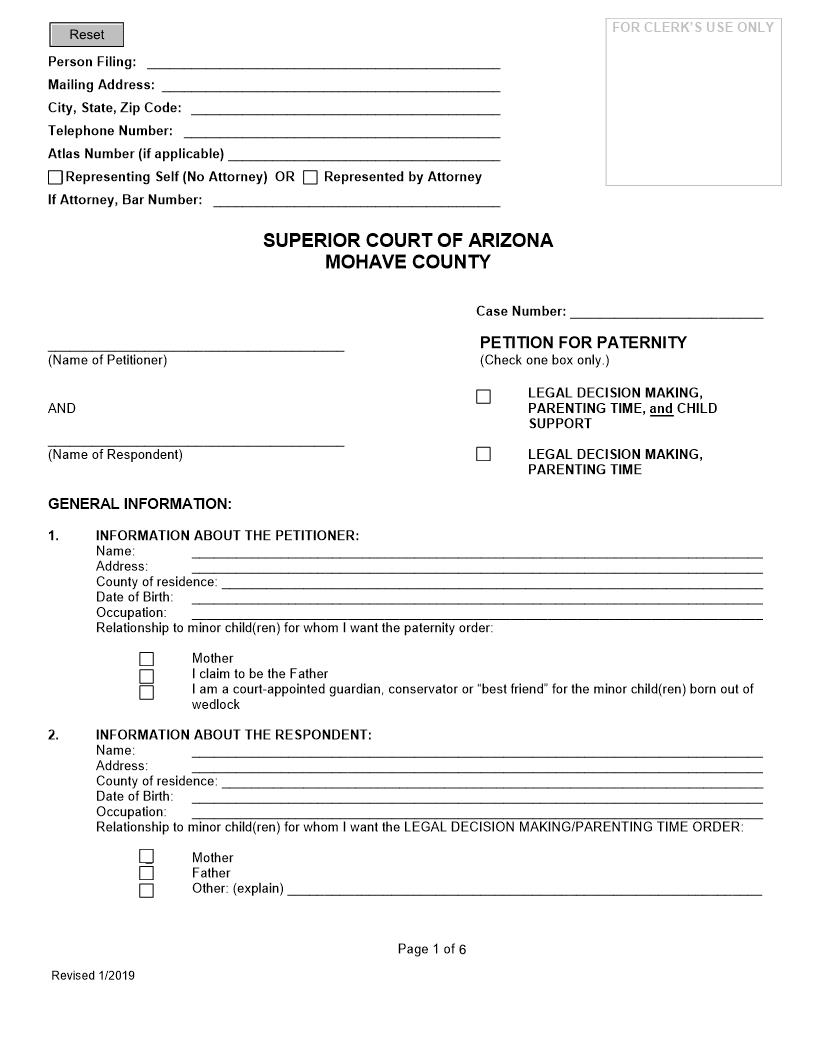 Petition For Paternity | Pdf Fpdf Doc Docx | Arizona