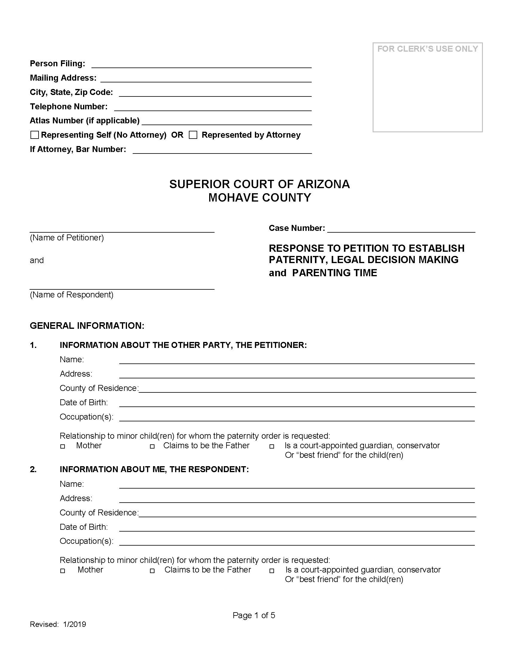 Response To Petition To Establish Paternity Legal Decision Making | Pdf Fpdf Doc Docx | Arizona