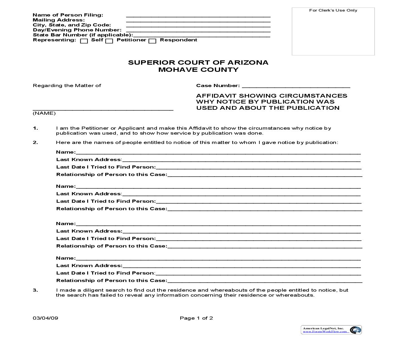 Affidavit Showing Circumstances Why Notice By Publication Was Used And About The Publication | Pdf Fpdf Doc Docx | Arizona