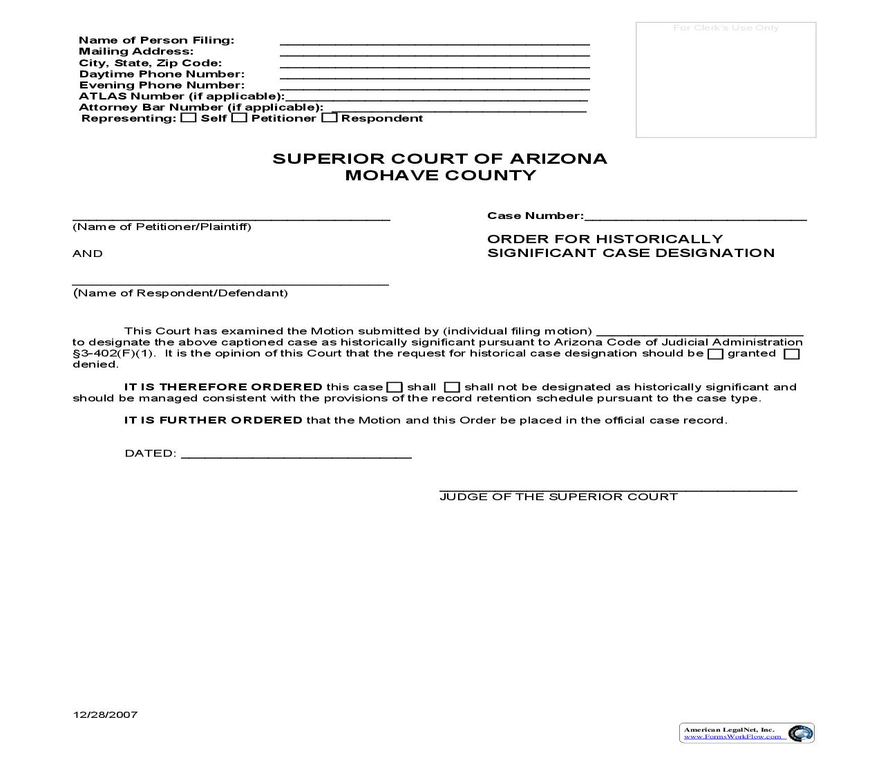 Order  For Historically Significant Case Designation | Pdf Fpdf Doc Docx | Arizona