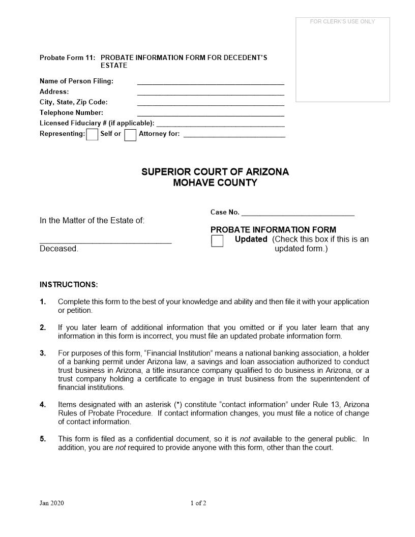Probate Information Form | Pdf Fpdf Doc Docx | Arizona