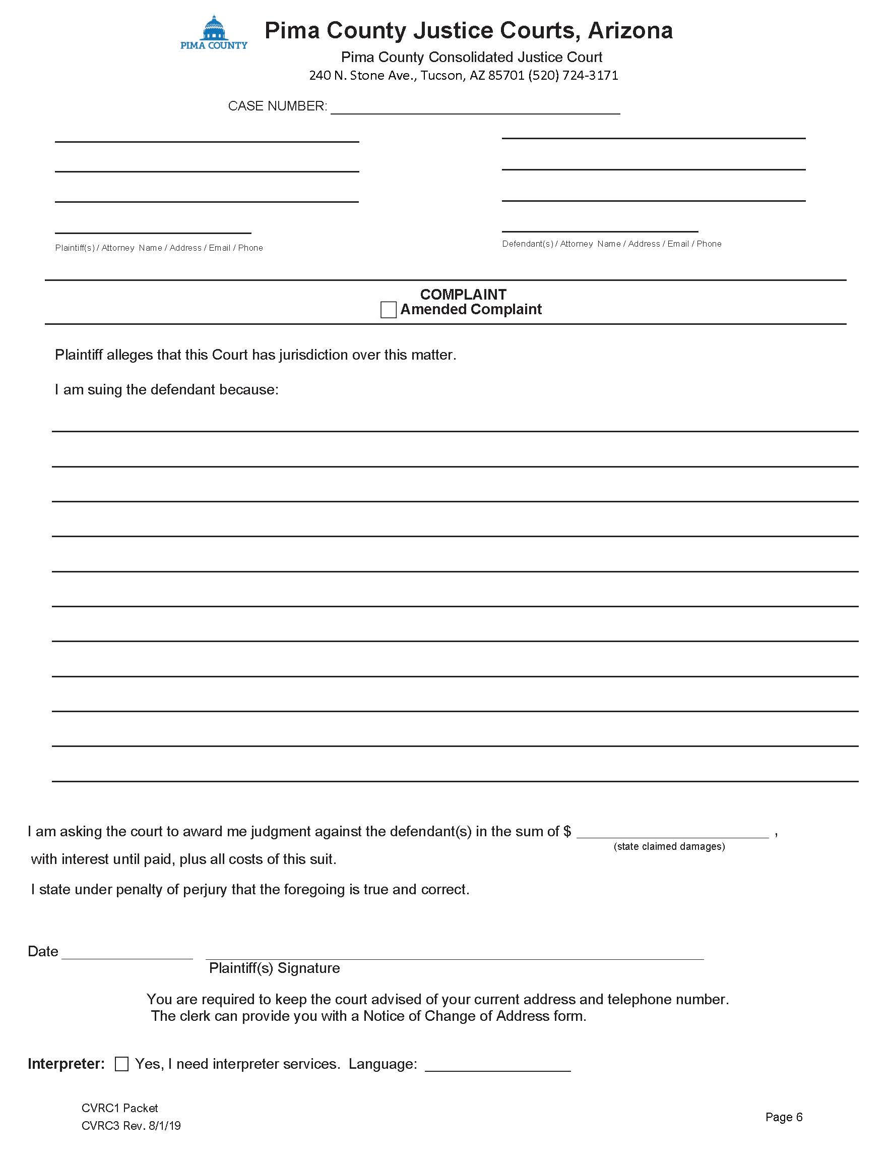 Civil Summons And Complaint {CVRC} | Pdf Fpdf Doc Docx | Arizona