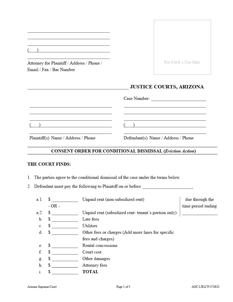 Consent Order For Conditional Dismissal | Pdf Fpdf Docx | Arizona