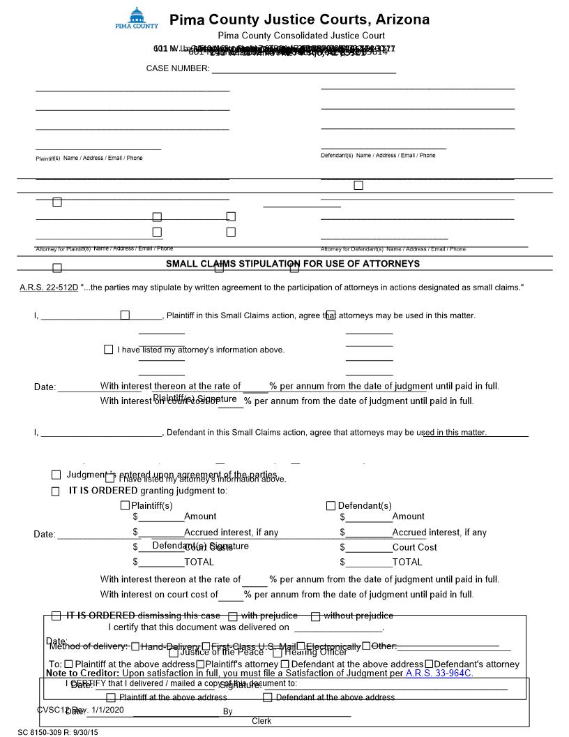 Stipulation For Use Of Attorneys {CVSC12} | Pdf Fpdf Docx | Arizona