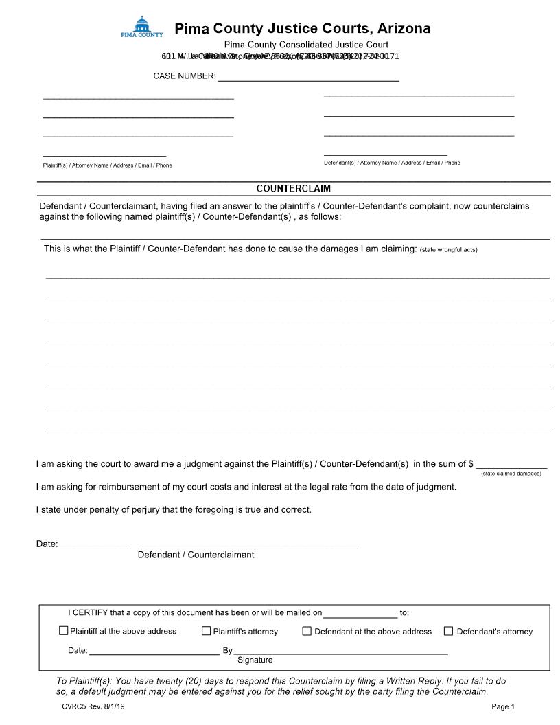 Counterclaim {CVRC5} | Pdf Fpdf Docx | Arizona