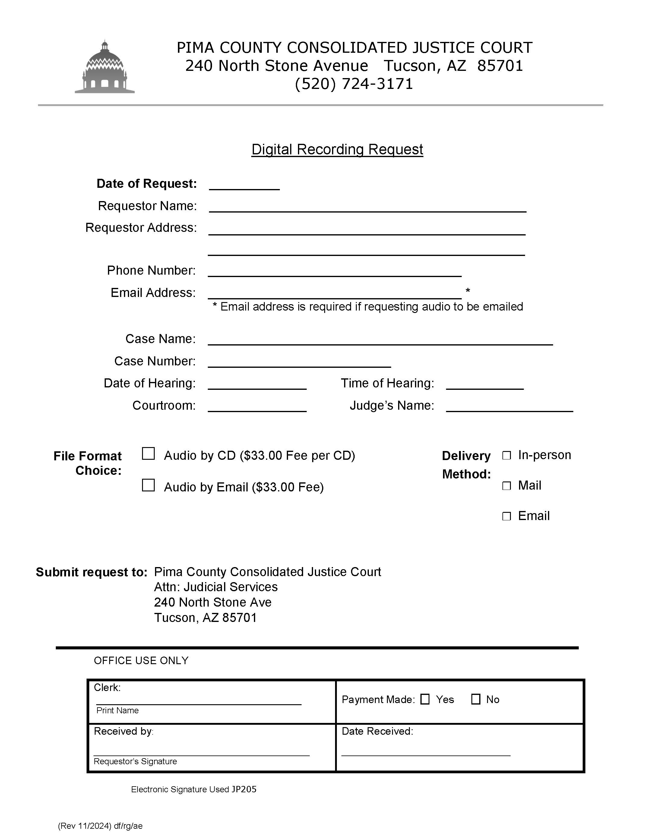 Digital Recording Request {JP205} | Pdf Fpdf Doc Docx | Arizona