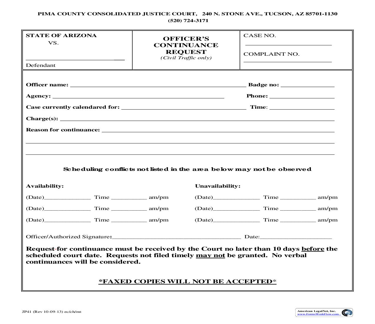 Officers Continuance Request {JP-41} | Pdf Fpdf Doc Docx | Arizona