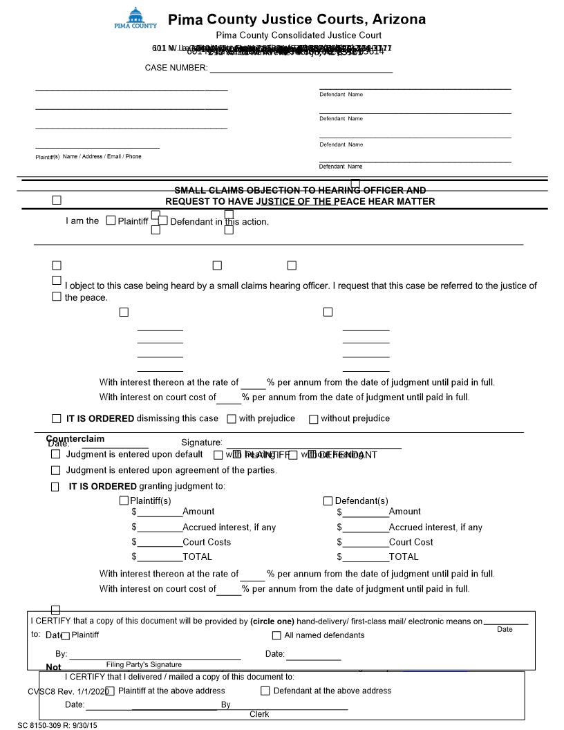 Objection To Hearing Officer {CVSC8} | Pdf Fpdf Doc Docx | Arizona