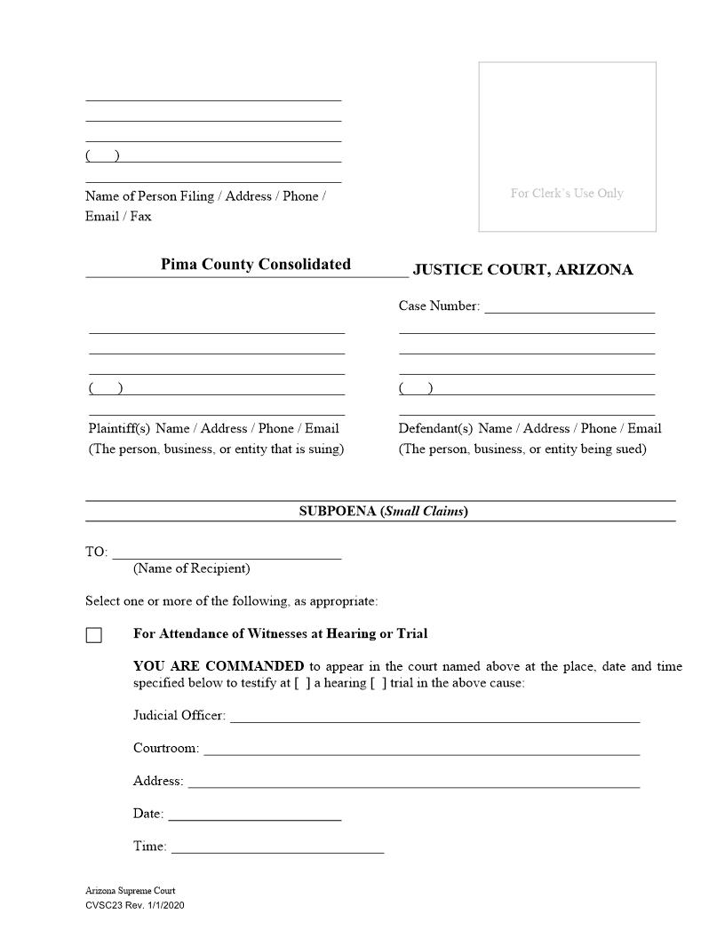 Subpoena {CVSC23} | Pdf Fpdf Docx | Arizona