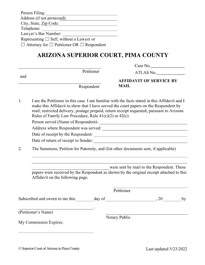 Affidavit Of Service By Mail Paternity | Pdf Fpdf Doc Docx | Arizona