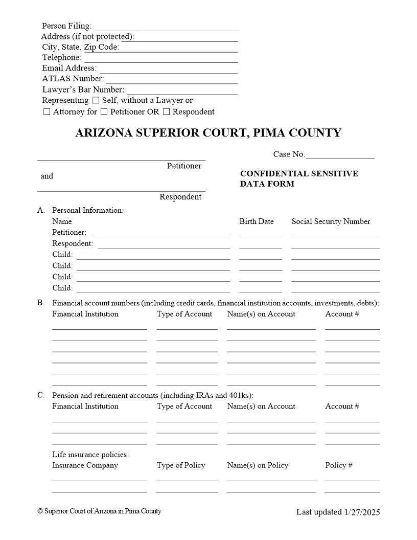 Confidential Sensitive Data Form | Pdf Fpdf Doc Docx | Arizona