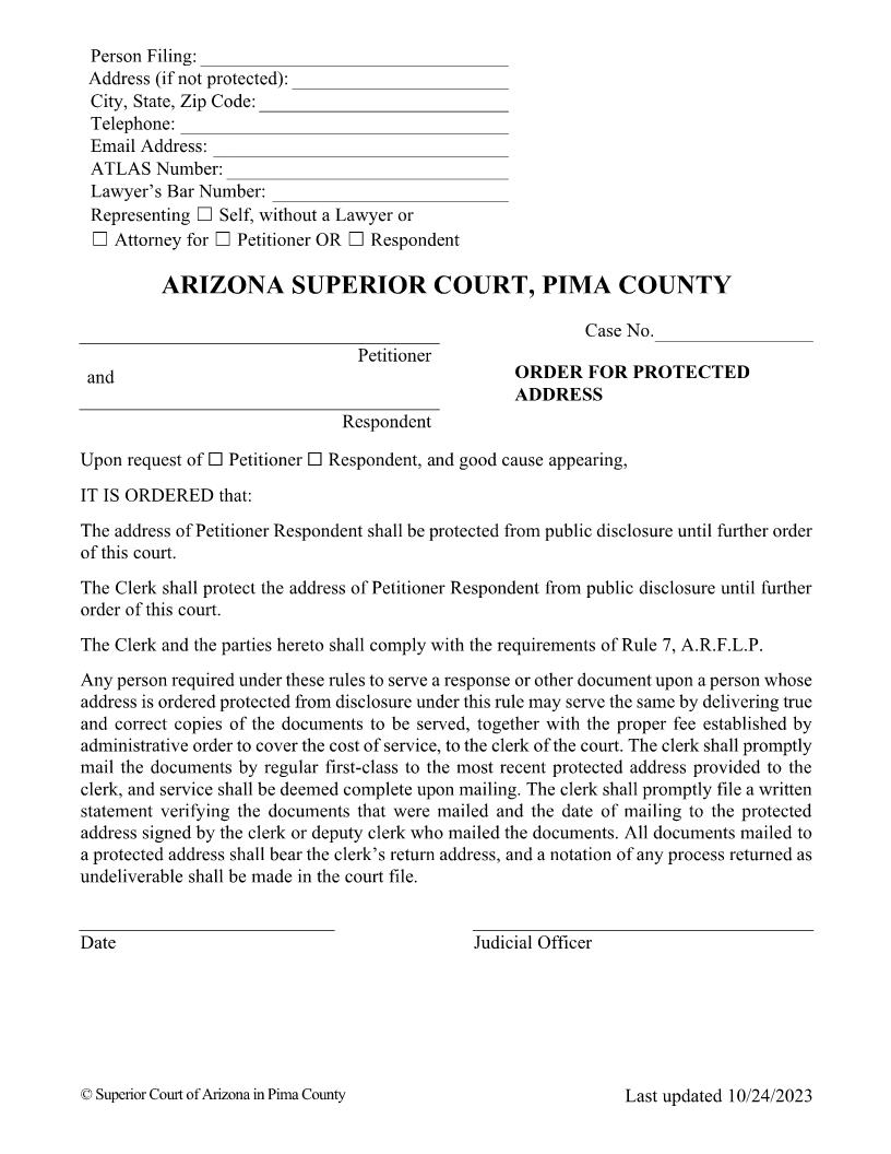 Order For Protected Address | Pdf Fpdf Doc Docx | Arizona