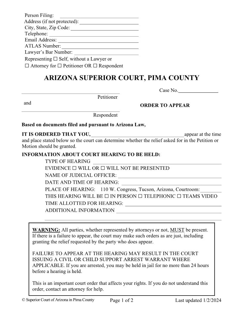 Order To Appear | Pdf Fpdf Doc Docx | Arizona