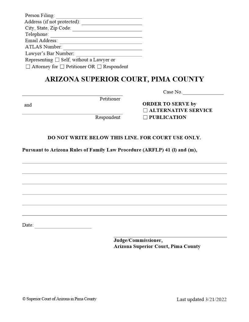 Order To Serve By Alternative Service Publication | Pdf Fpdf Docx | Arizona