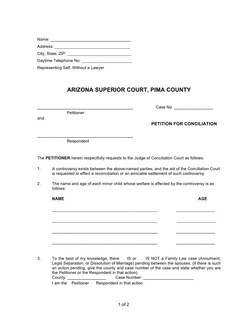 Petition For Conciliation | Pdf Fpdf Doc Docx | Arizona