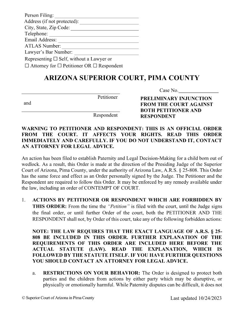 Preliminary Injunction From The Court Against Both Petitioner And Respondent | Pdf Fpdf Doc Docx | Arizona