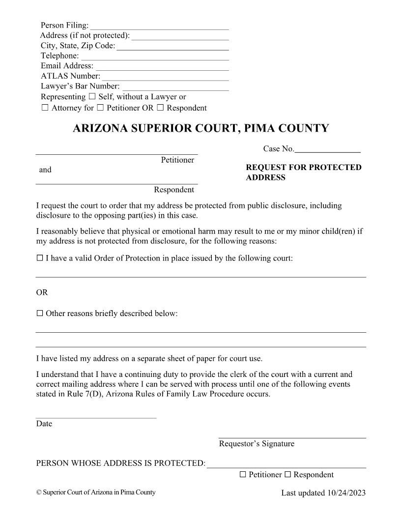 Request For Protected Address | Pdf Fpdf Doc Docx | Arizona