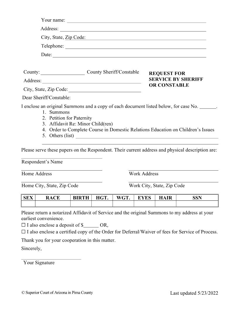 Request For Service By Sheriff Or Constable | Pdf Fpdf Doc Docx | Arizona