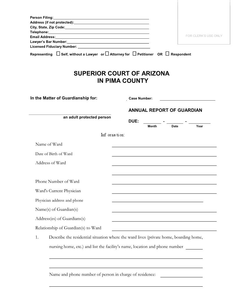 Annual Report Of Guardian Of Adult | Pdf Fpdf Doc Docx | Arizona