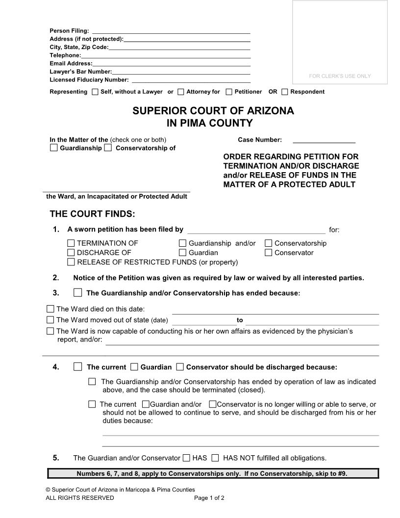 Order Regarding Petition For Termination | Pdf Fpdf Docx | Arizona