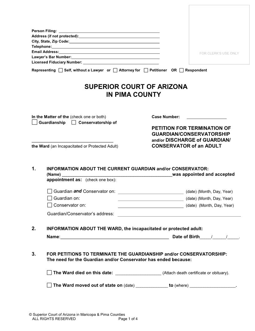 Petition For Termination Of Guardian Conservatorship | Pdf Fpdf Docx | Arizona
