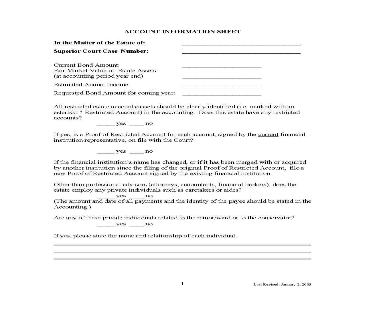 Account Information Sheet | Pdf Fpdf Doc Docx | Arizona