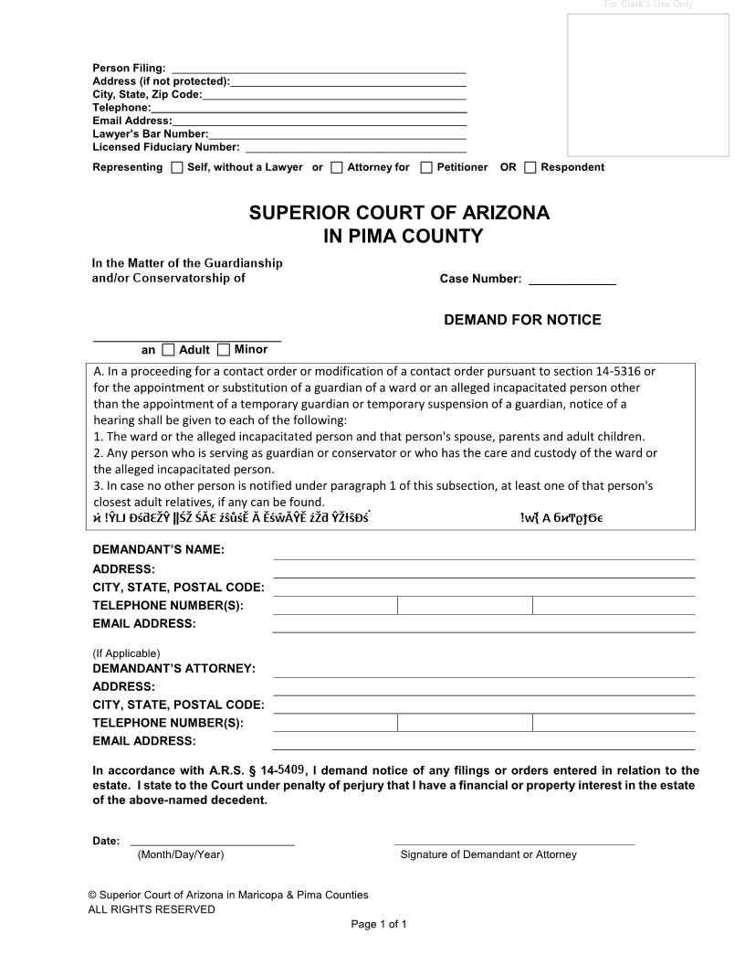 Demand For Notice | Pdf Fpdf Doc Docx | Arizona