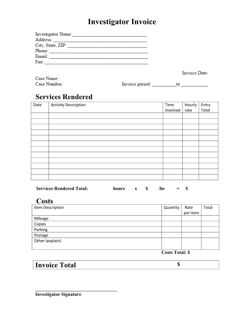 Investigator Invoice | Pdf Fpdf Doc Docx | Arizona