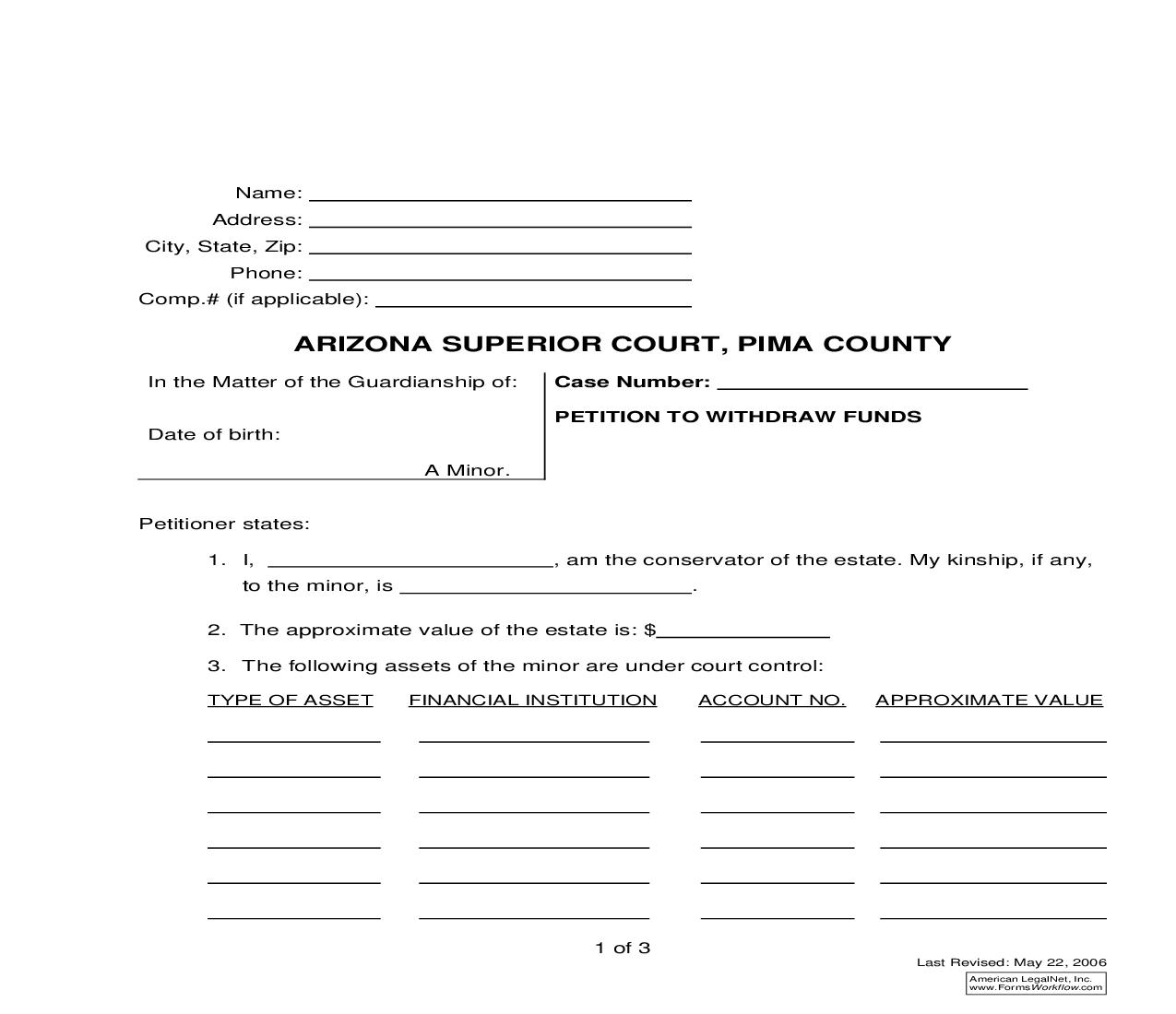 Petition To Withdrawal Funds | Pdf Fpdf Doc Docx | Arizona