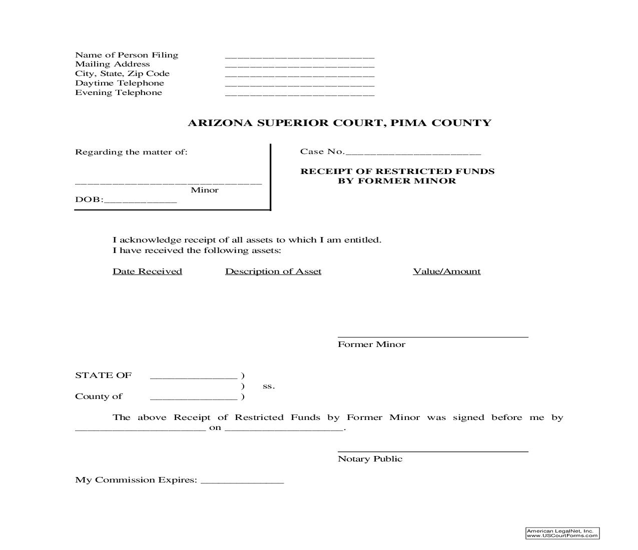 Receipt Of Restricted Funds By Former Minor | Pdf Fpdf Doc Docx | Arizona
