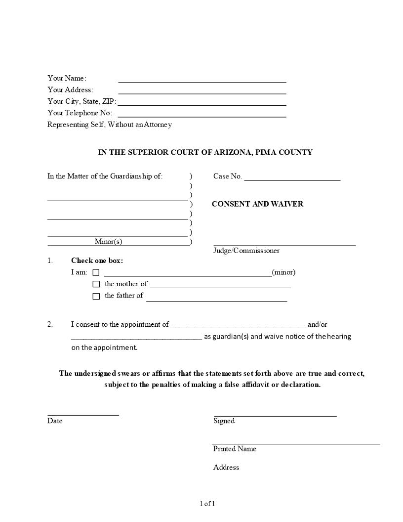 Consent And Waiver | Pdf Fpdf Docx | Arizona