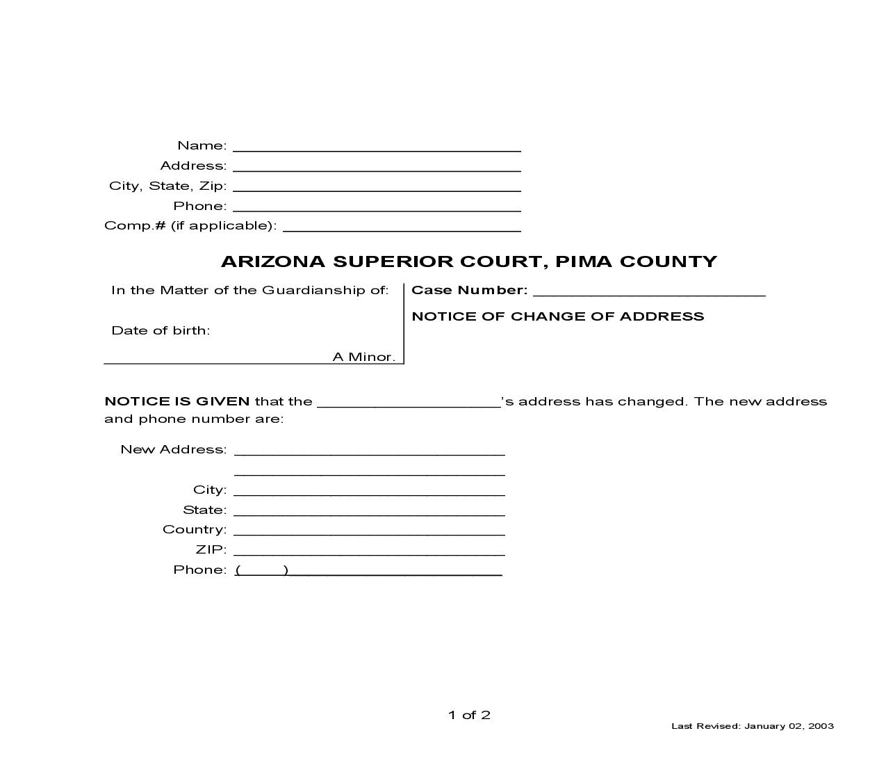 Notice Of Change Of Address (Minor) | Pdf Fpdf Doc Docx | Arizona