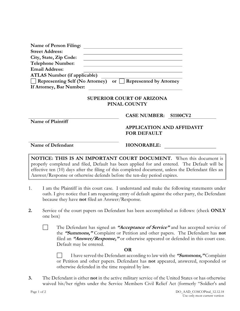 Application And Affidavit For Default | Pdf Fpdf Docx | Arizona