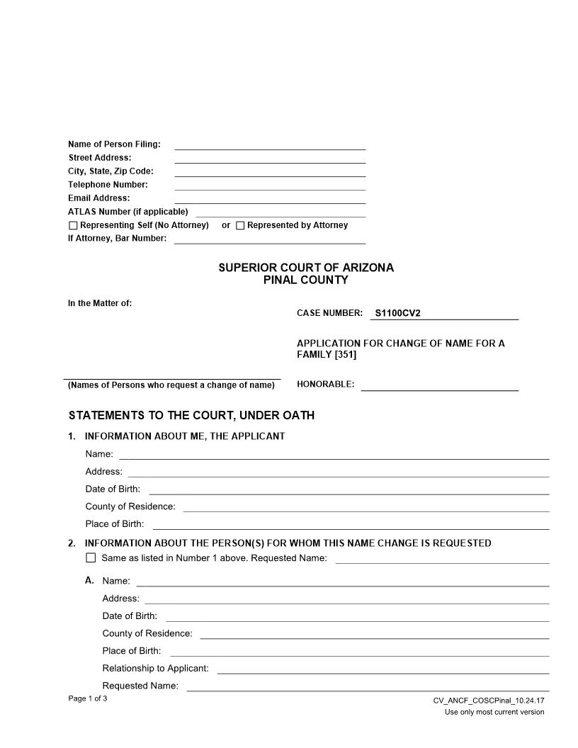 Application For Change Of Name For Family | Pdf Fpdf Doc Docx | Arizona