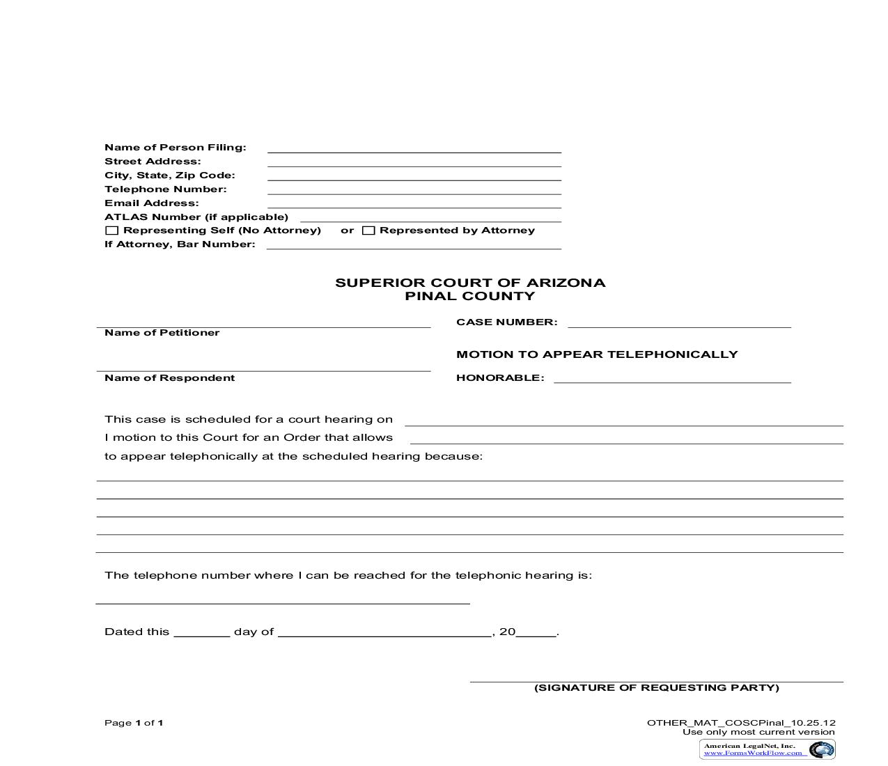 Motion To Appear Telephonically | Pdf Fpdf Doc Docx | Arizona