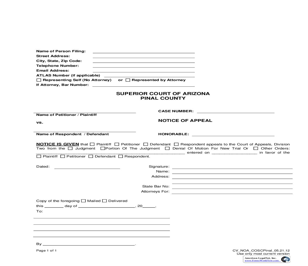 Notice Of Appeal | Pdf Fpdf Doc Docx | Arizona