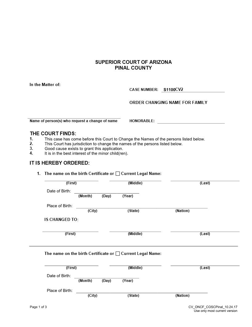 Order Changing Name For Family | Pdf Fpdf Doc Docx | Arizona
