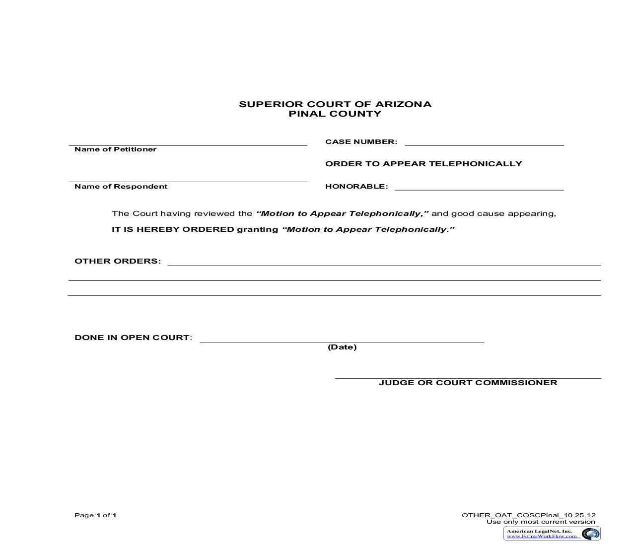 Order To Appear Telephonically | Pdf Fpdf Doc Docx | Arizona