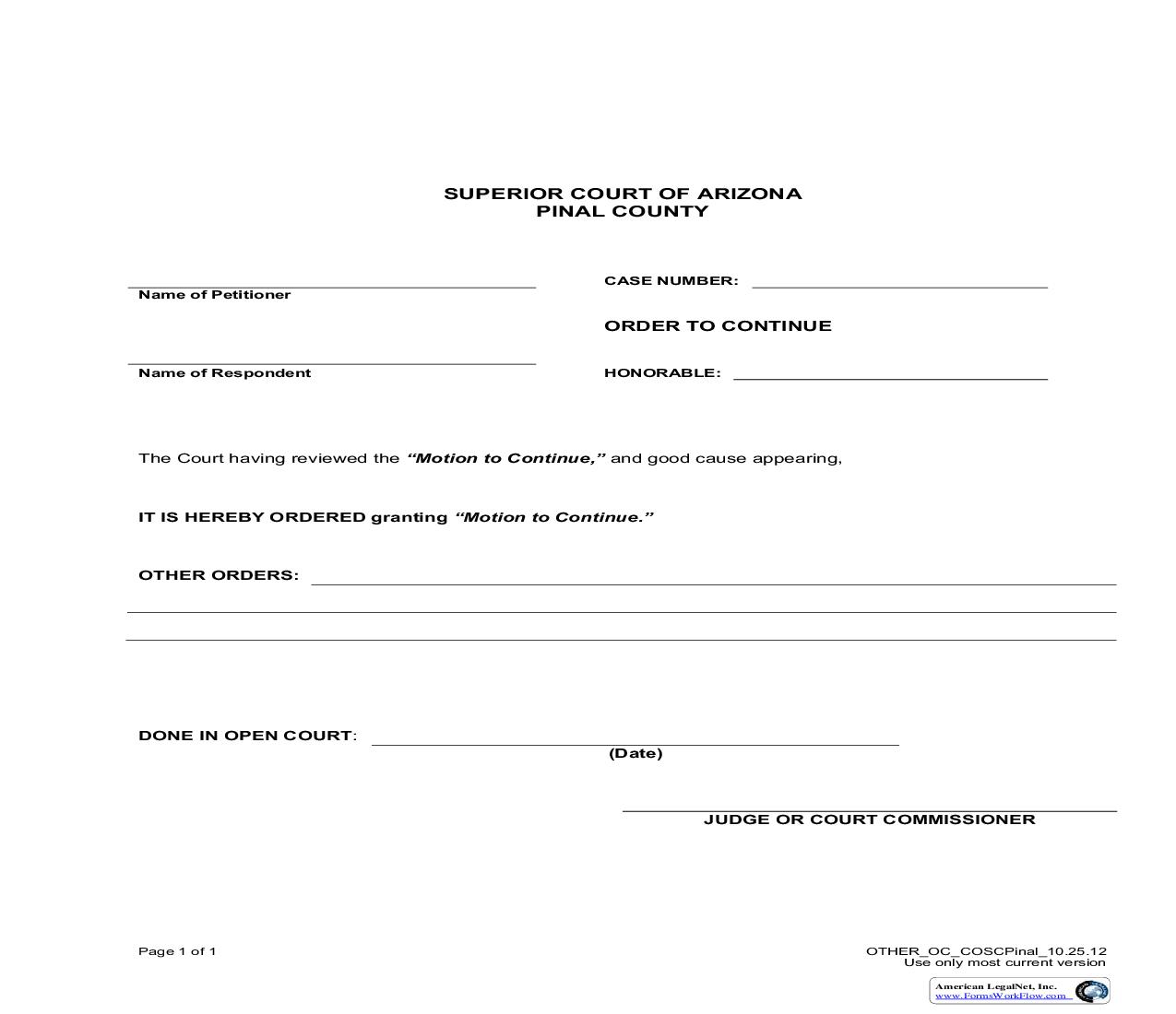 Order To Continue | Pdf Fpdf Doc Docx | Arizona