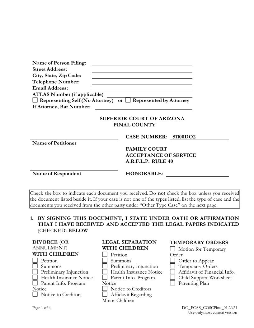 Acceptance Of Service | Pdf Fpdf Doc Docx | Arizona