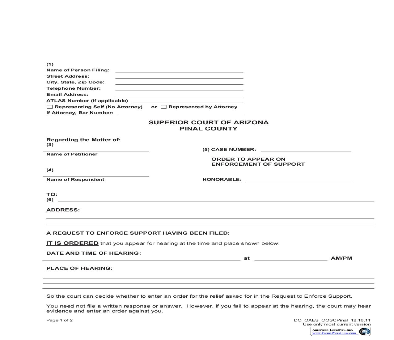 Order To Appear On Enforcement Of Support | Pdf Fpdf Doc Docx | Arizona