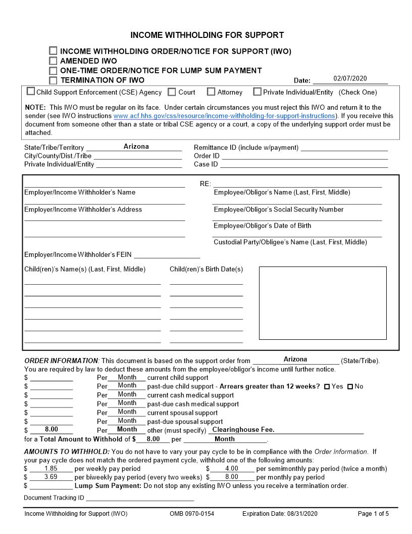 Petition To Modify Income Withholding Order | Pdf Fpdf Doc Docx | Arizona