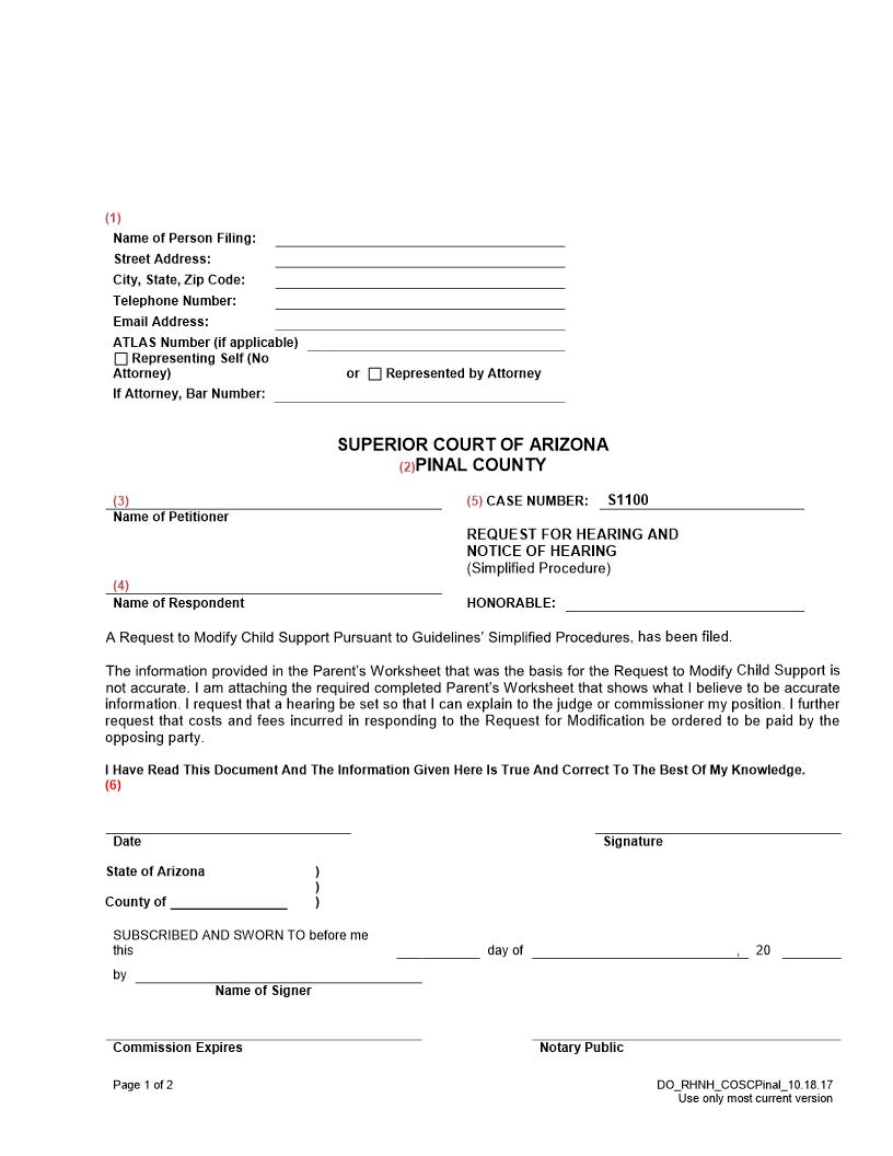 Request For Hearing And Notice Of Hearing | Pdf Fpdf Doc Docx | Arizona