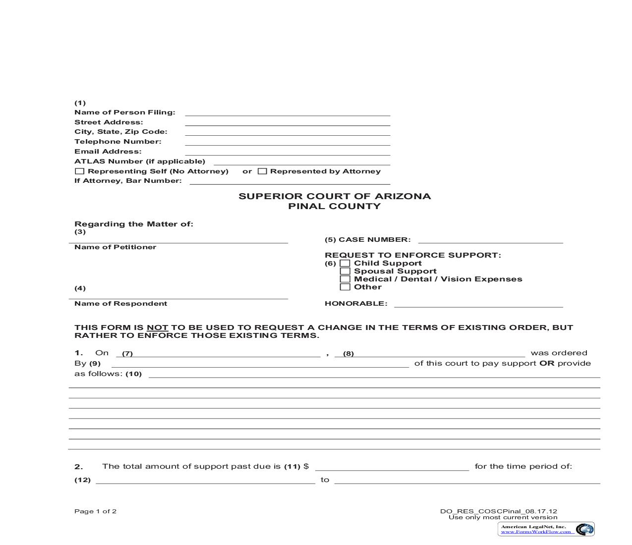 Request To Enforce Support | Pdf Fpdf Doc Docx | Arizona