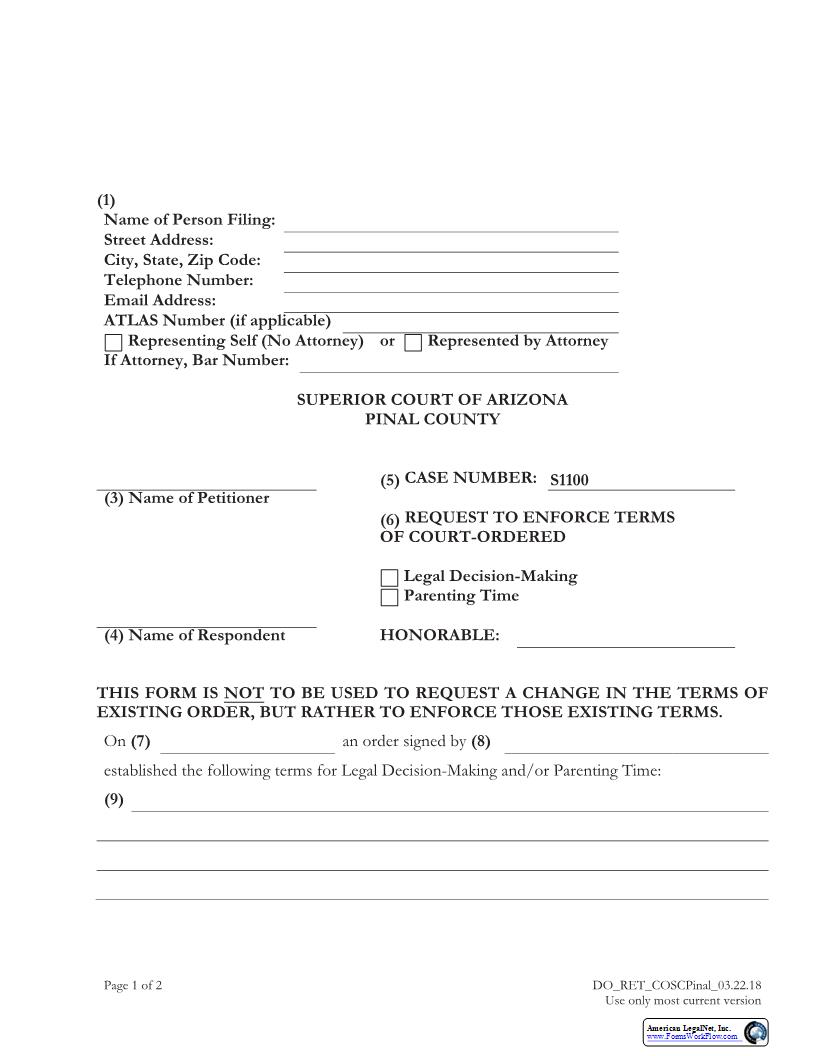 Request To Enforce Terms Of Court Ordered | Pdf Fpdf Docx | Arizona