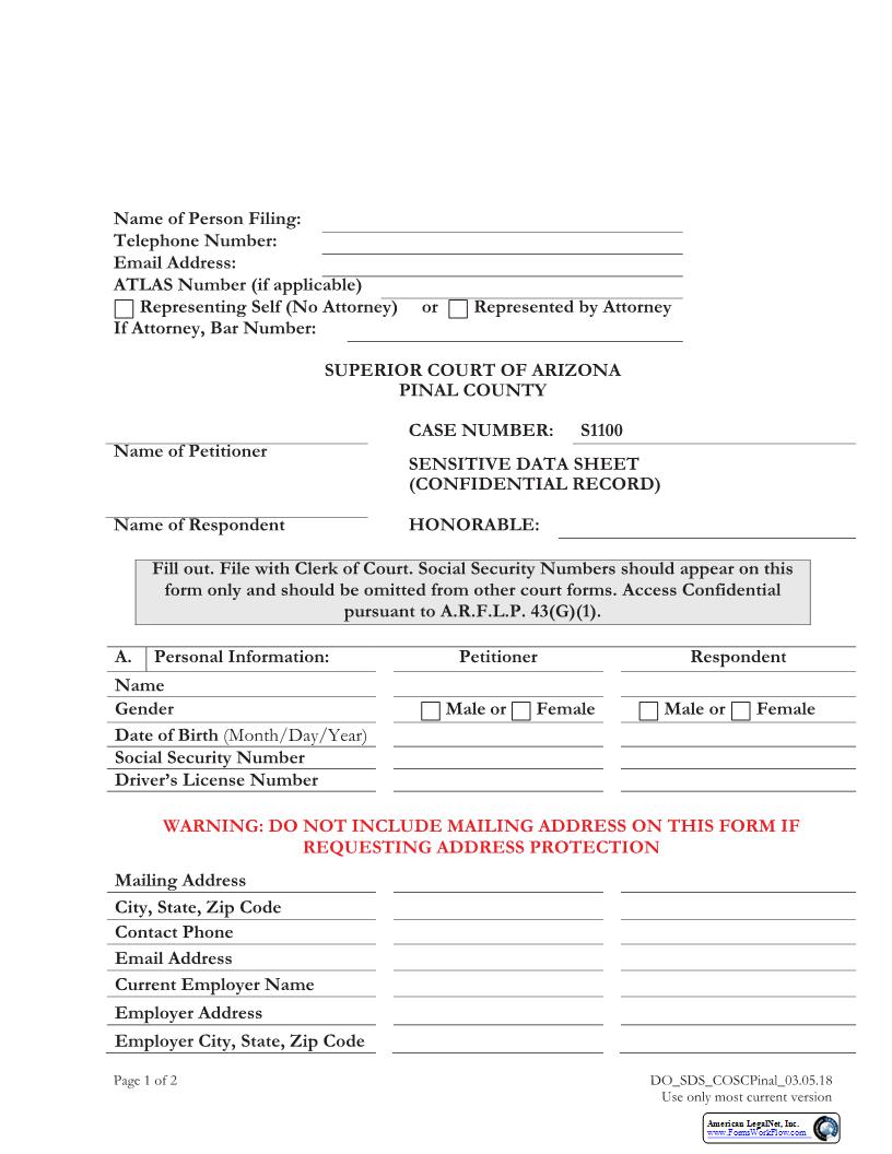 Sensitive Data Sheet | Pdf Fpdf Docx | Arizona