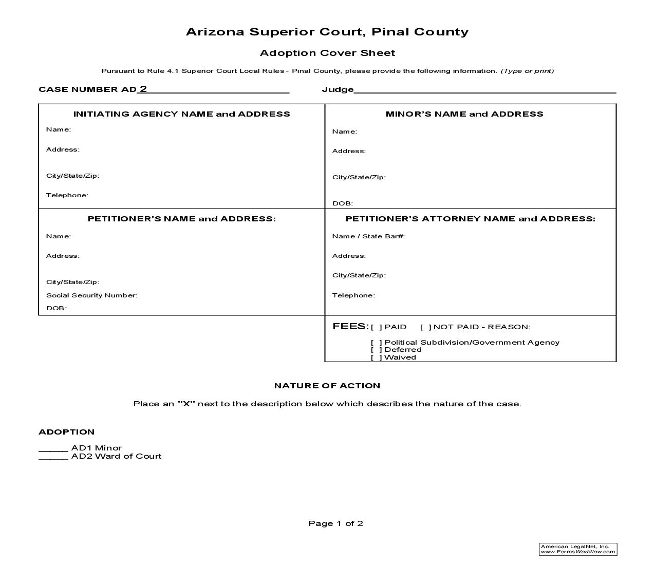 Adoption Cover Sheet | Pdf Fpdf Doc Docx | Arizona
